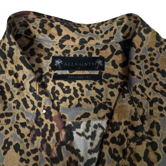 AllSaints Halftone Animal Print Shirt Sz M Short Sleeve Button Down Relaxed - Picture 4 of 10